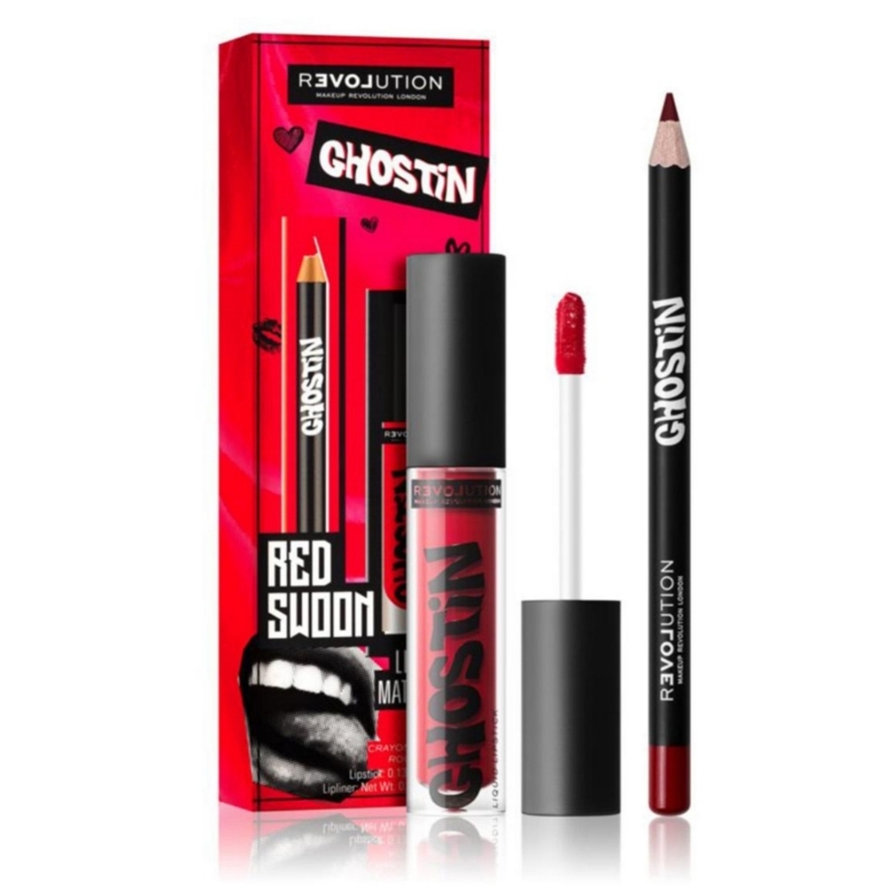 *3/15* NEW Revolution Relove Ghostin Lip Kit Red Swoon Liner Matte Liquid Lipkit